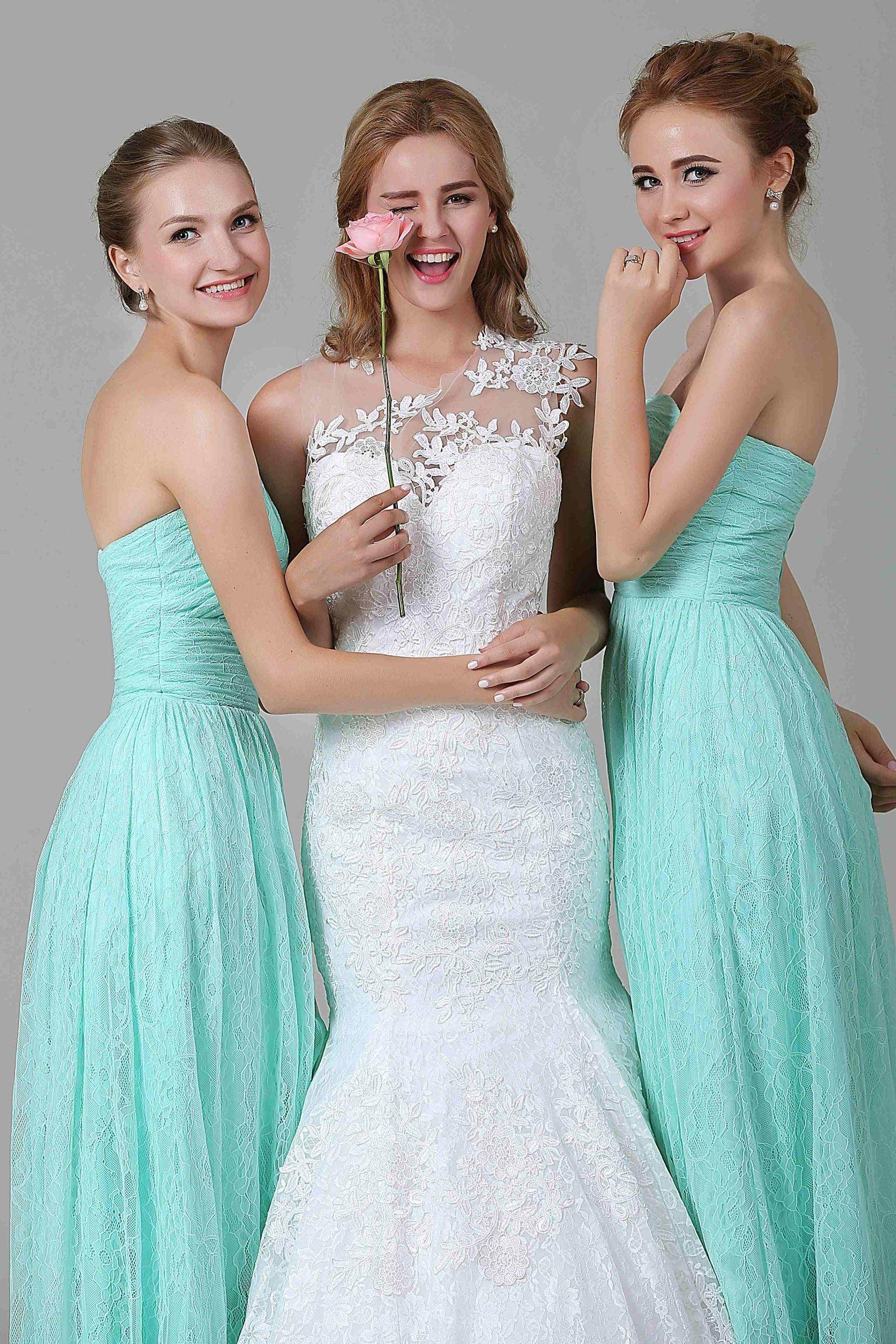 Sheath-Column Floor Length Lace Bridesmaid Dress COZK16013 - COCOMELODY